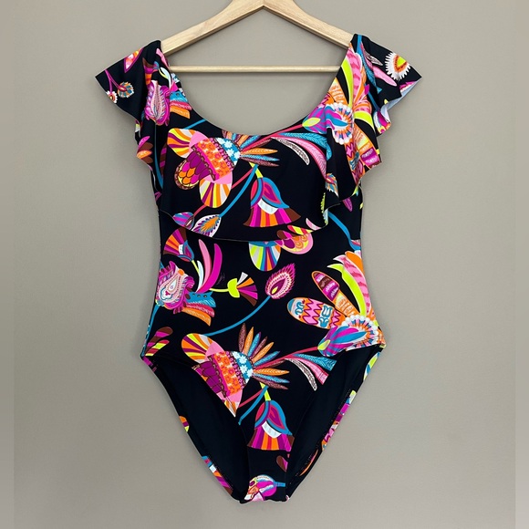 {Trina Turk} Luminary Printed Off The Shoulder Ruffle One Piece Swimsuit - NWT - Picture 2 of 14